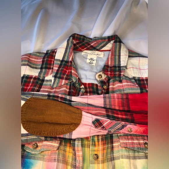 ❤️ L.O.G.G. By H&M dip-dyed tie-dyed plaid shirt 42 / 12 one of one - Picture 8 of 15
